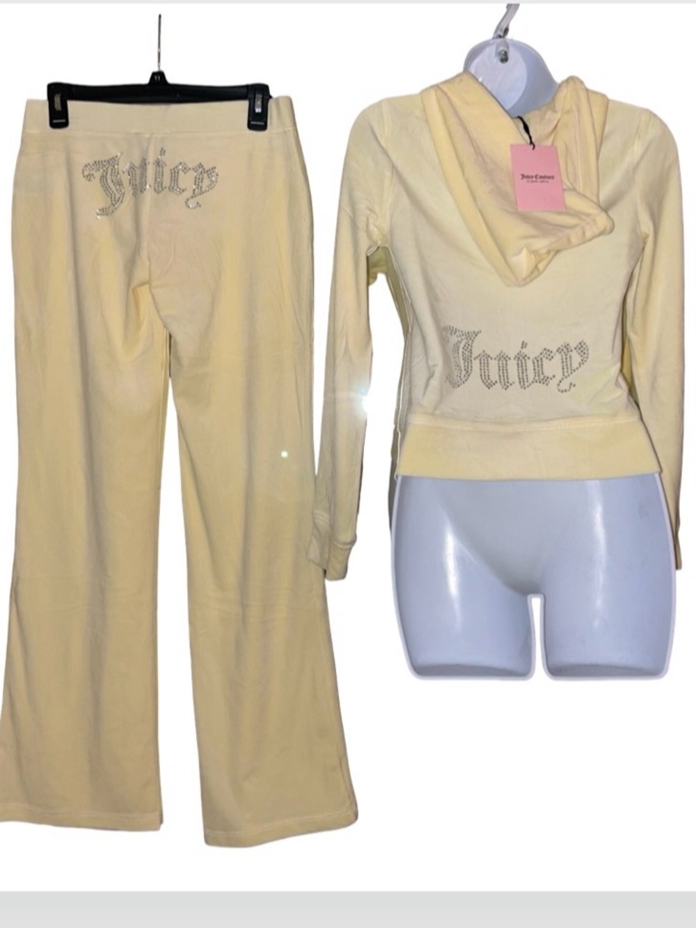 JUICY COUTURE SOFT YELLOW
OG BLING RHINESTONE VELOUR TRACKSUIT SWEATSUIT NWT
